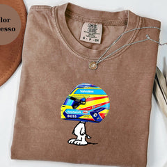 Fernando Alonso Racing Helmet Snoopy Shirt, Funny F1 Fan Crewneck, Cartoon Racer Top, Motorsport Gift, Comfort Colors Unisex Shirt