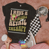 I Have a Degree in Retail Therapy Frog Tee | Funny Comfort Colors Shirt | DTG Printed Checkered Retro Graphic