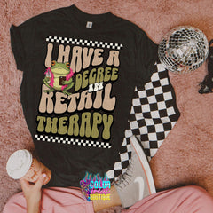 I Have a Degree in Retail Therapy Frog Tee | Funny Comfort Colors Shirt | DTG Printed Checkered Retro Graphic