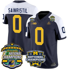 M.Wolverines #0 Mike Sainristil Corum 12x National Champions Patch Vapor Jersey