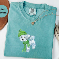 Cute Winter Puppy T-Shirt, Dog With Hat and Scarf Tee