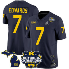 M.Wolverines #7 Donovan Edwards B1G & 2023 National Champions Patch Fan Jersey