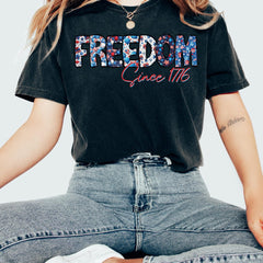 Floral Freedom 4th of July Usa Flag Shirt, Floral Flag T-Shirt, 4th of July Graphic Tee, Women's 4th of July Tee Gift,American Flag Crewneck