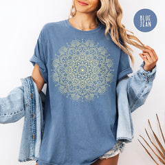 Subtle Fuck Trump and FDT Interlaced Into Intricate Mandala Design Tee Shirt, FDT Embedded Into Layer of Mandala Design Tee