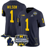M.Wolverines #1 Roman Wilson B1G & 2023 National Champions Patch Fan Jersey