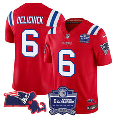 N.E Patriots #6 Bill Belichick Bill Belichick 6x Champions & State Patch Fan Jersey