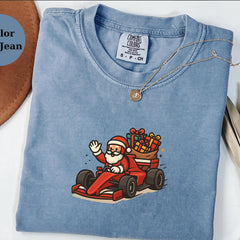 Christmas Racing Santa Tee � Funny F1 Xmas Shirt � Holiday Race Fan Gift