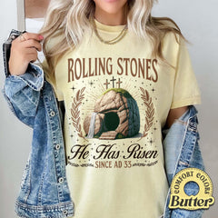 Rolling Stones He Is Risen Comfort Colors Shirt, Easter Christian Shirt, Jesus Christ Shirt, Funny Christian Shirt, Easter Outfit for Women
