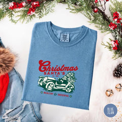 Vintage Santa Car Christmas Shirt, Retro Holiday Graphic Tee, Classic Xmas Gift, Santa Driving Car T-Shirt, Festive Unisex Top
