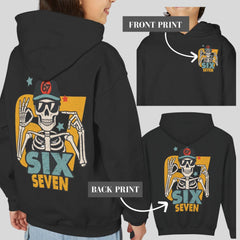 67 Hoodie Youth, Funny Skeleton 6 7 TikTok Meme Shirt, Viral Humor Hoodie, Trending TikTok Gift for Teens, Six Seven Crewneck Sweatshirt 1