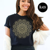 Subtle Fuck Trump and FDT Interlaced Into Intricate Mandala Design Tee Shirt, FDT Embedded Into Layer of Mandala Design Tee