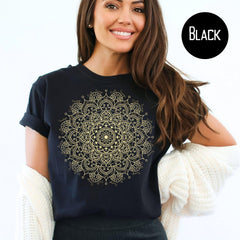 Subtle Fuck Trump and FDT Interlaced Into Intricate Mandala Design Tee Shirt, FDT Embedded Into Layer of Mandala Design Tee