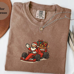 Christmas Racing Santa Tee � Funny F1 Xmas Shirt � Holiday Race Fan Gift