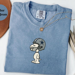 Dallas Cowboys T-Shirt, Snoopy Football Helmet Shirt, Cute Dallas Fan Tee, Game Day Cozy Top, Football Lover Gift, Cartoon Dog Sports Shirt