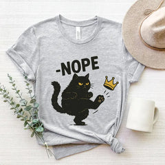 Shirt King "Nope Cat Kicking Crown" T-Shirt - Funny Grumpy Cat Graphic Tee