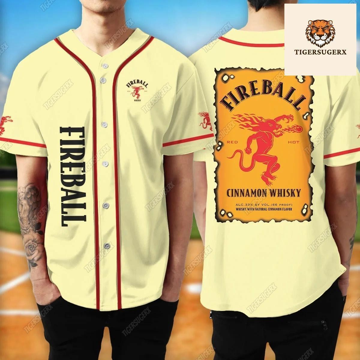 Fireball Whisky Jersey, Fireball Baseball Jersey, Fireball Jersey Shirt, Baseball Jersey Shirt, Shirt For Men, Fireball Baseball Shirt