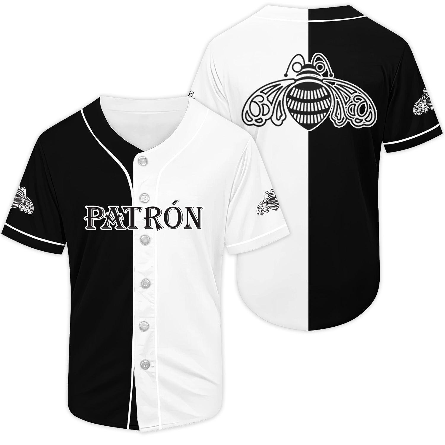 Split Patron Tequila Black And White Baseball Jersey - Shirt King