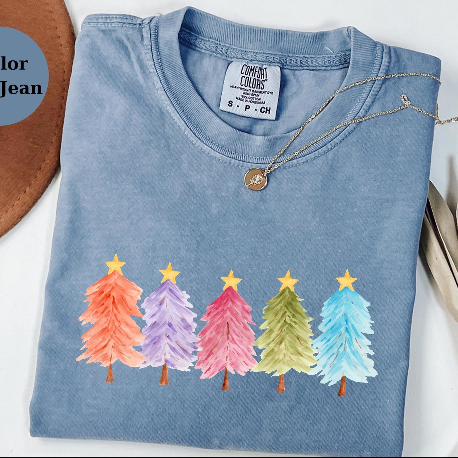 Colorful Christmas Tree Sweatshirt, Pastel Holiday Sweater, Watercolor Xmas Top, Cozy Winter Gift, Festive Comfort Colors Crewneck
