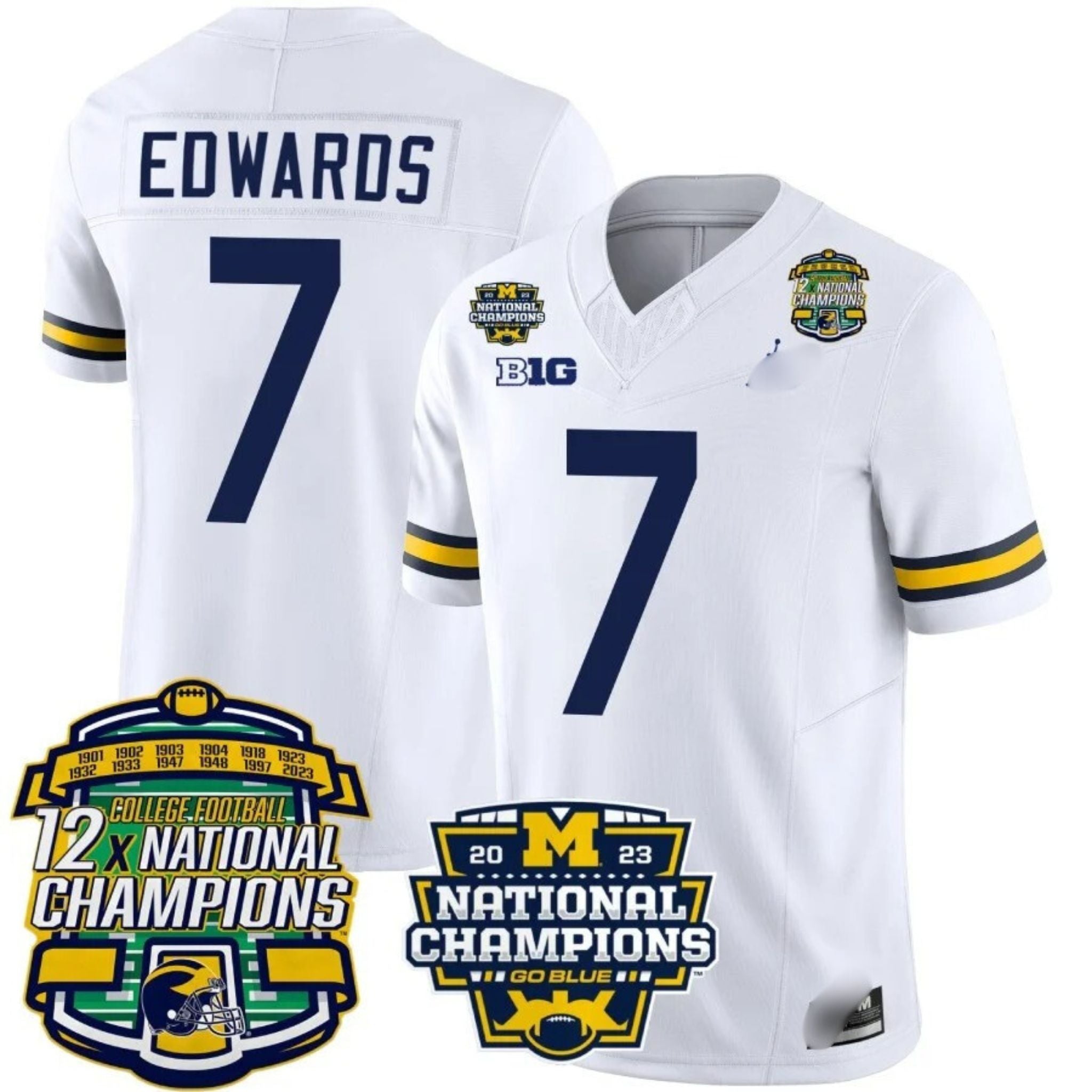 M.Wolverines #7 Donovan Edwards Corum 12x National Champions Patch Vapor Jersey