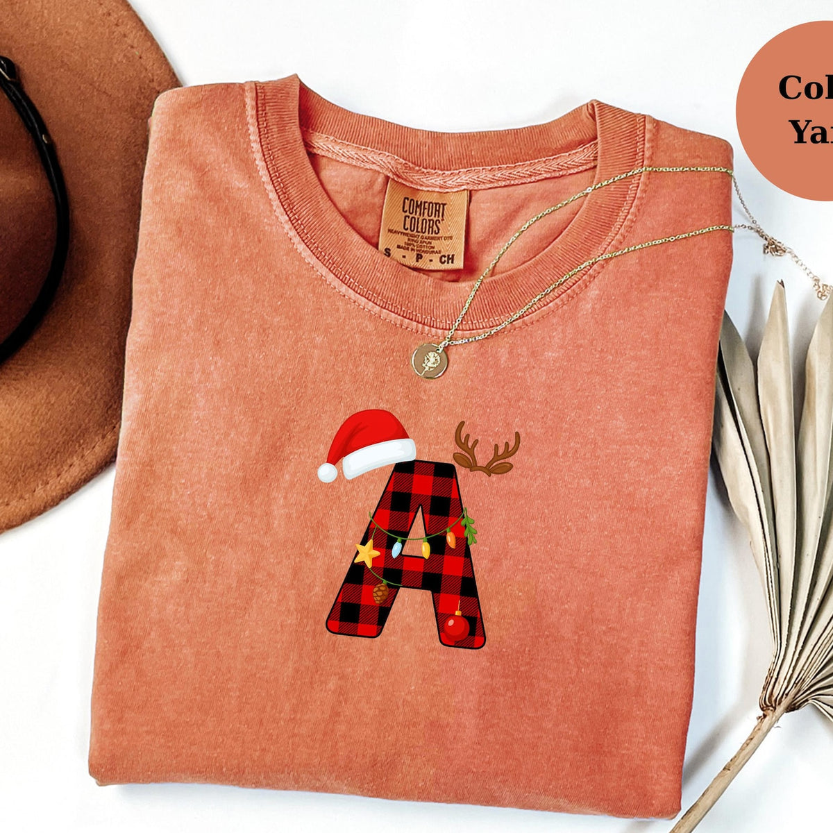 Personalized Christmas Letter Shirt, Custom Initial Holiday Crewneck, Plaid Letter Xmas Shirt, Comfort Colors Unisex Top