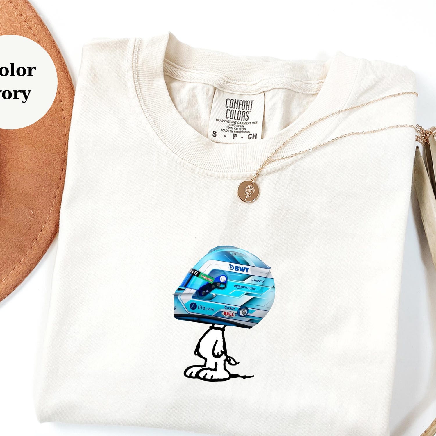 Pierre Gasly Racing Helmet Snoopy Shirt, Funny F1 Fan Crewneck, Cartoon Racer Top, Motorsport Gift, Comfort Colors Unisex Shirt