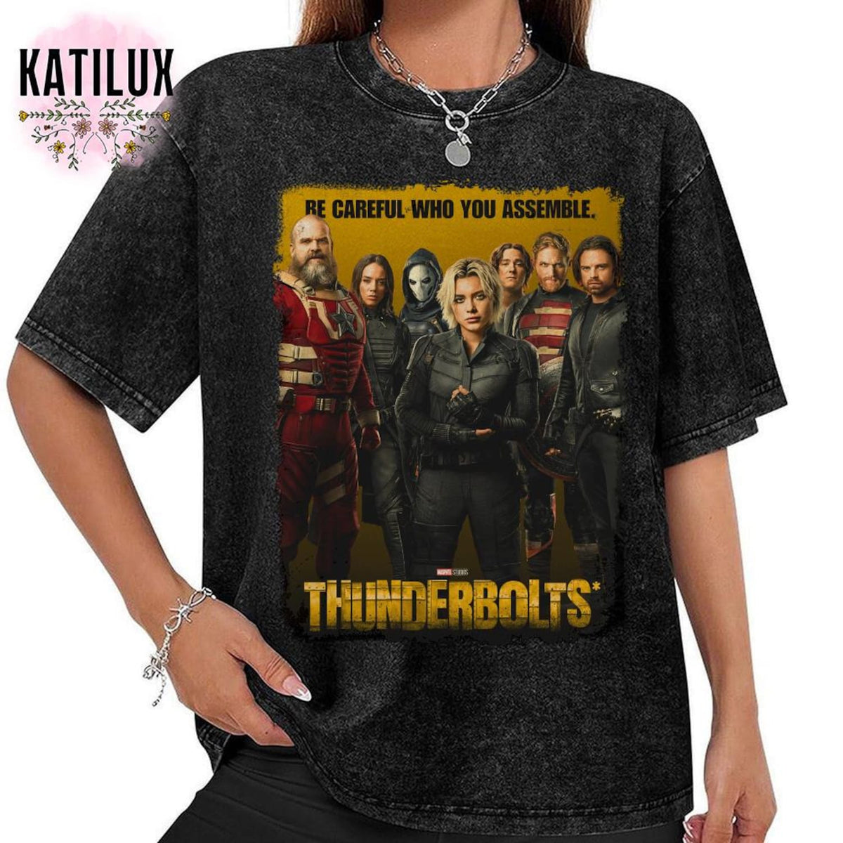 Be Careful Who You Assemble Tshirt - Marvel Thunderbolts Team T-Shirt - Thunderbolts 2025 Poster Graphic Tee