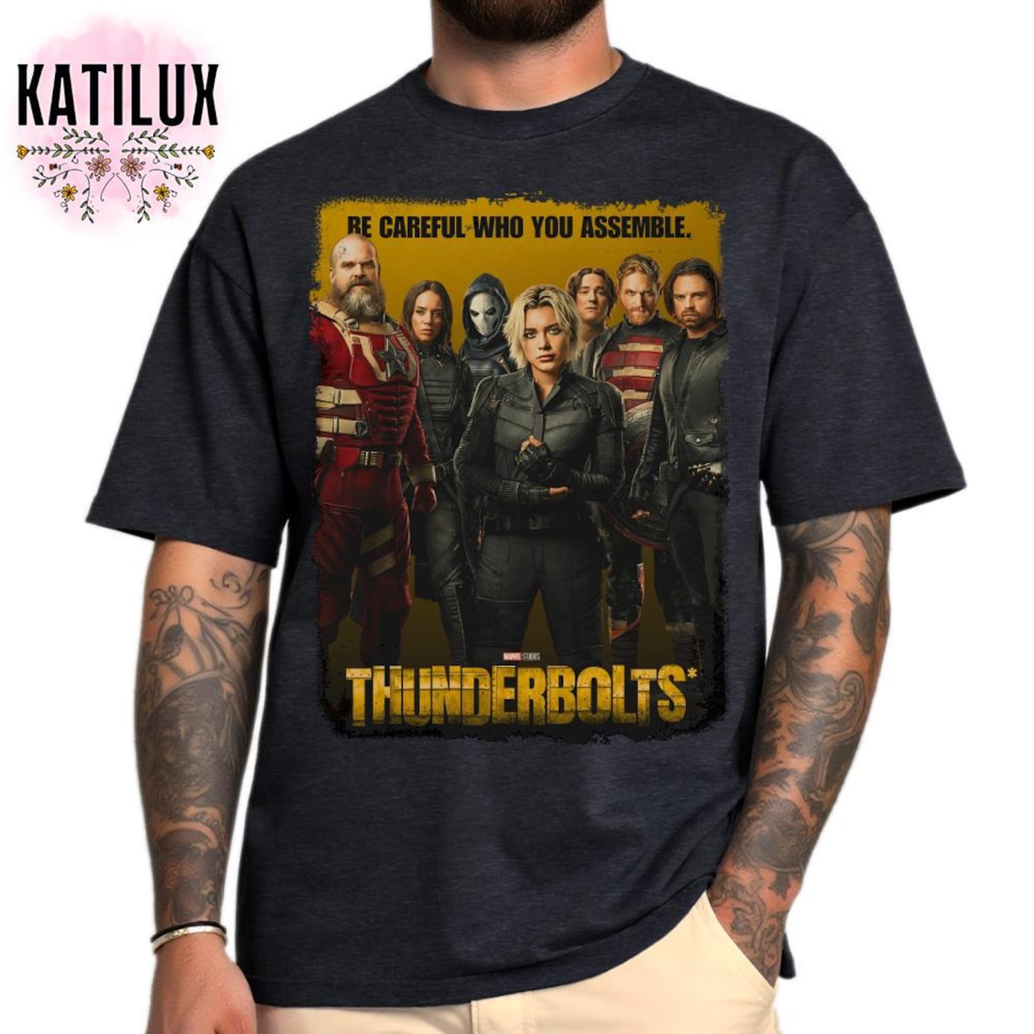 Be Careful Who You Assemble Tshirt - Marvel Thunderbolts Team T-Shirt - Thunderbolts 2025 Poster Graphic Tee