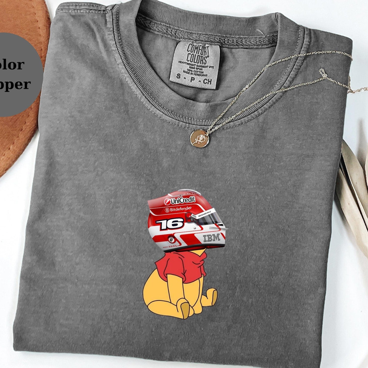 Charles Leclerc Racing Helmet Winnie The Pooh Shirt, Funny F1 Fan Crewneck, Cartoon Racer Top, Motorsport Gift, Unisex Shirt