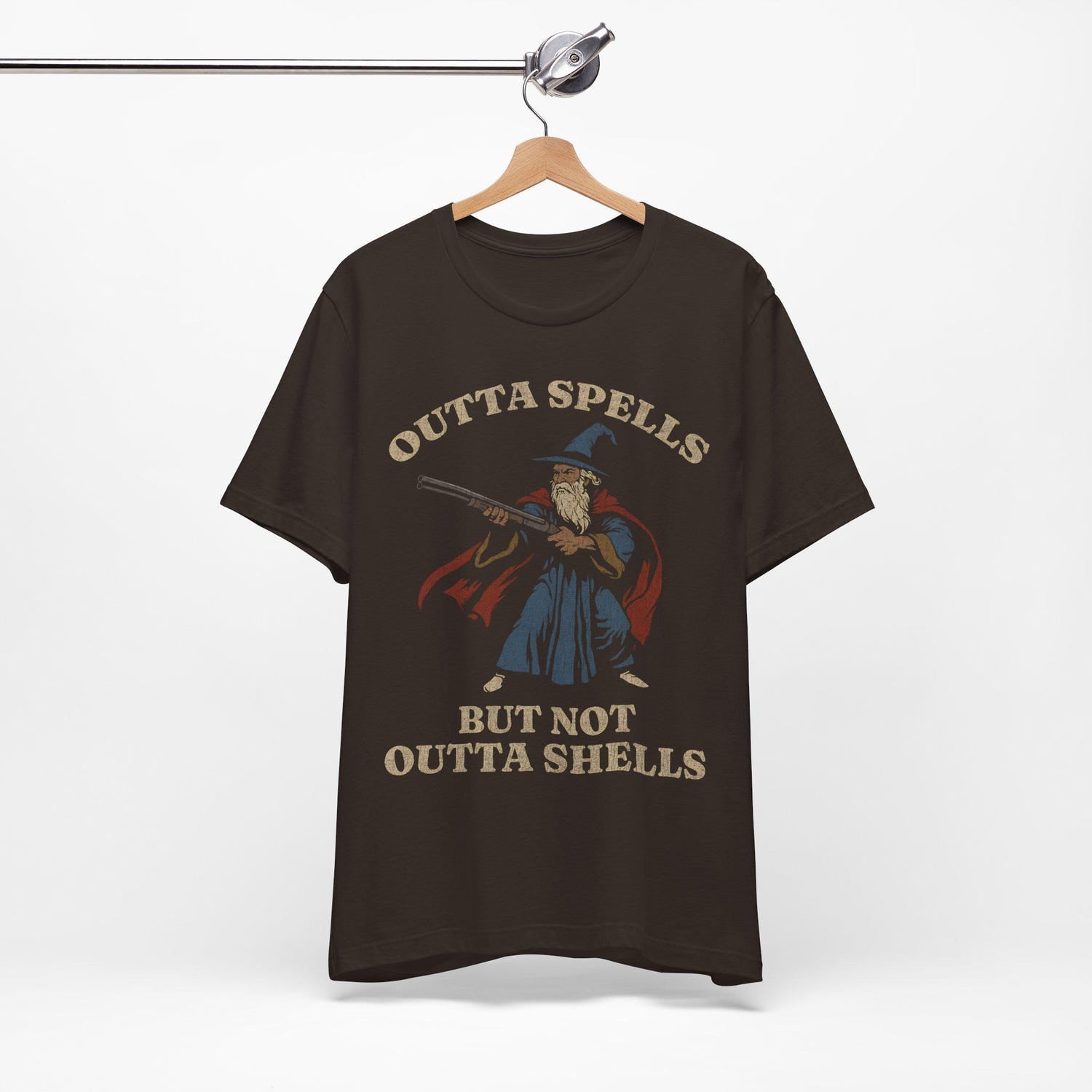 Outta Spells But Not Outta Shells Tee | Wizard Fantasy Meme Shirt'4422801075