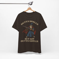 Outta Spells But Not Outta Shells Tee | Wizard Fantasy Meme Shirt'4422801075