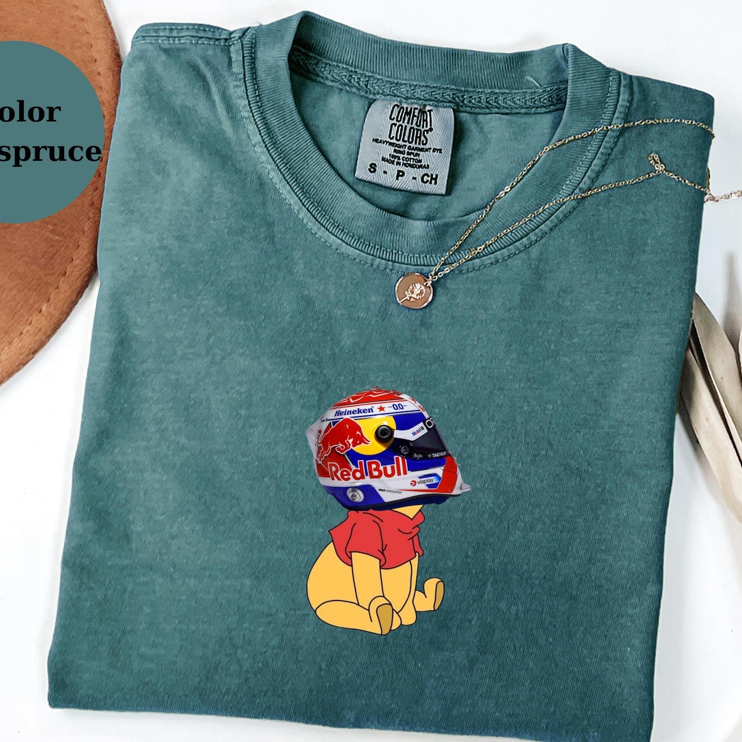 Max Verstappen Racing Helmet Winnie The Pooh Shirt, Funny F1 Fan Crewneck, Cartoon Racer Top, Motorsport Gift, Comfort Colors Unisex Shirt