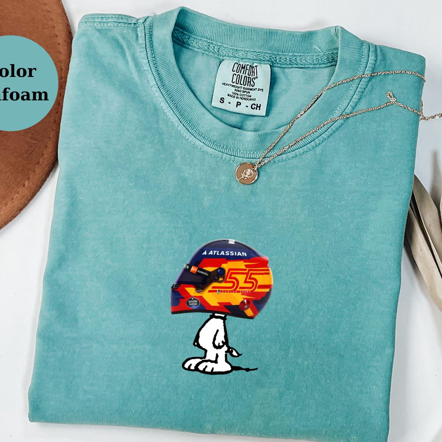 Carlos Sainz Racing Helmet Snoopy Shirt, Funny F1 Fan Crewneck, Cartoon Racer Top, Motorsport Gift, Comfort Colors Unisex Shirt