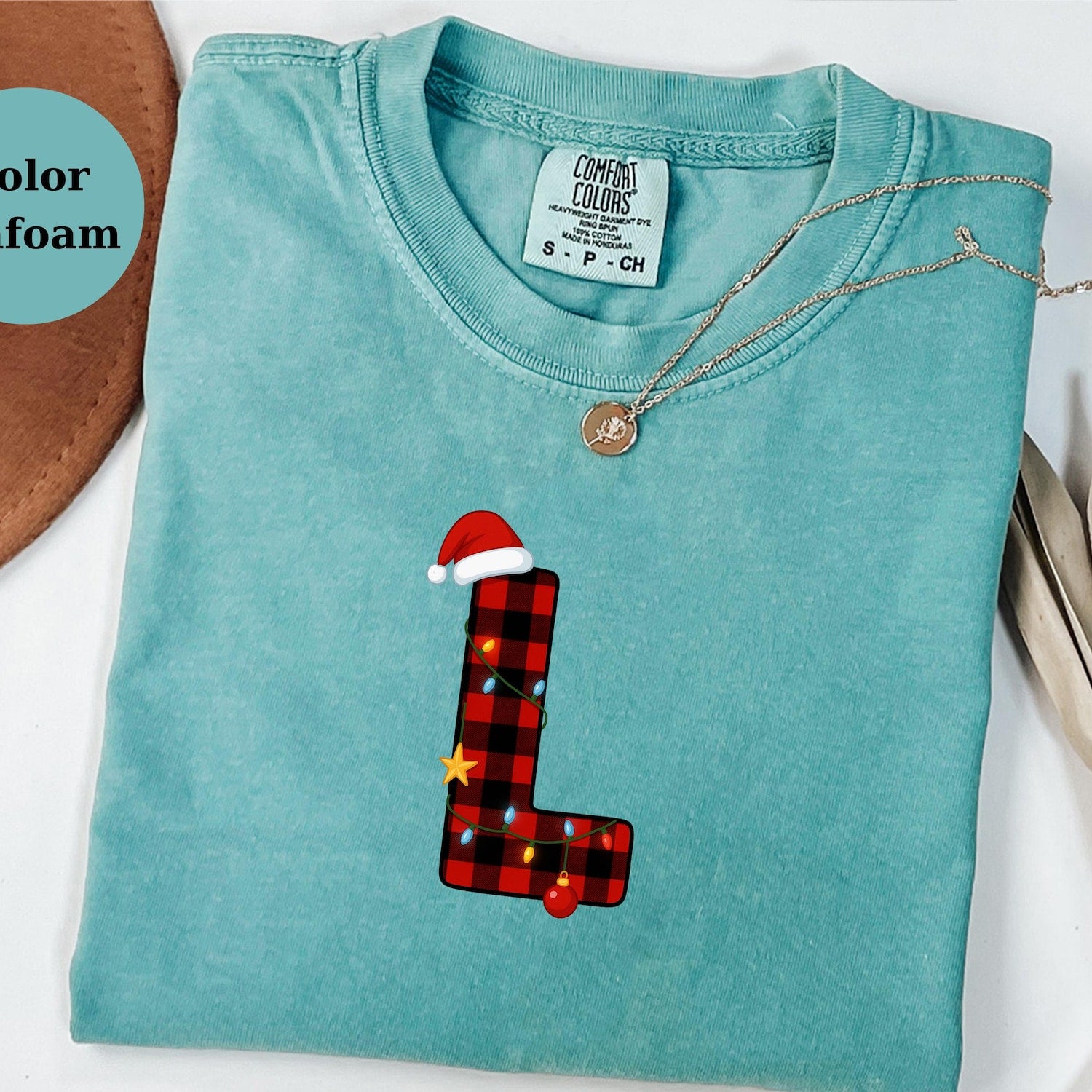Personalized Christmas Letter Shirt, Custom Initial Holiday Crewneck, Plaid Letter Xmas Shirt, Comfort Colors Unisex Top
