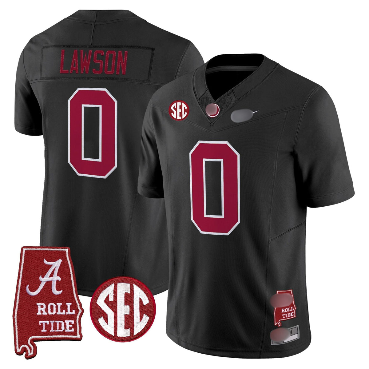 A. Crimson Tide #0 Deontae Lawson 2025 Roll Tide & Sec Patch Fan Jersey - Black