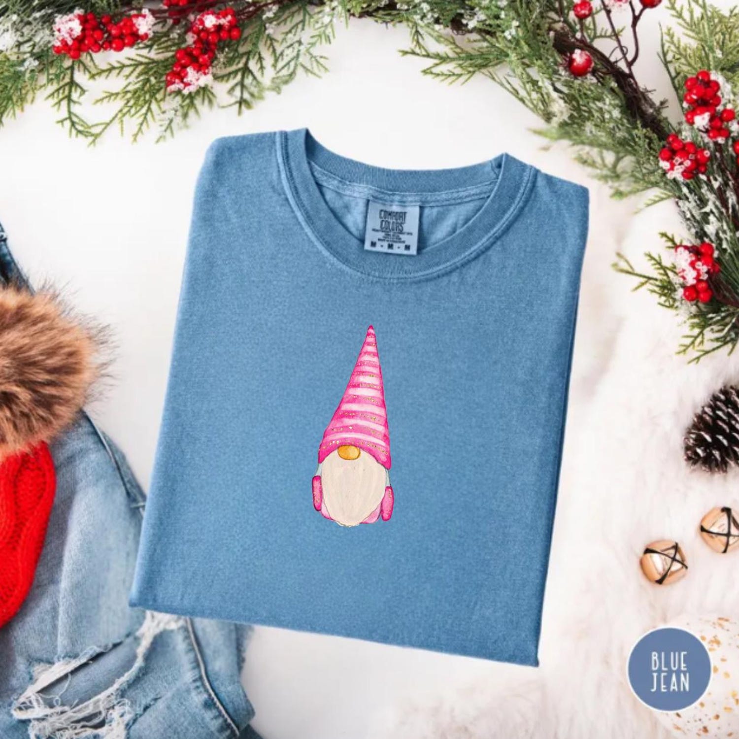 Pink Christmas Gnome Tee, Cute Holiday Gnome Shirt, Winter Cozy Graphic T-Shirt Gift