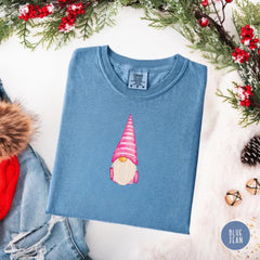 Pink Christmas Gnome Tee, Cute Holiday Gnome Shirt, Winter Cozy Graphic T-Shirt Gift