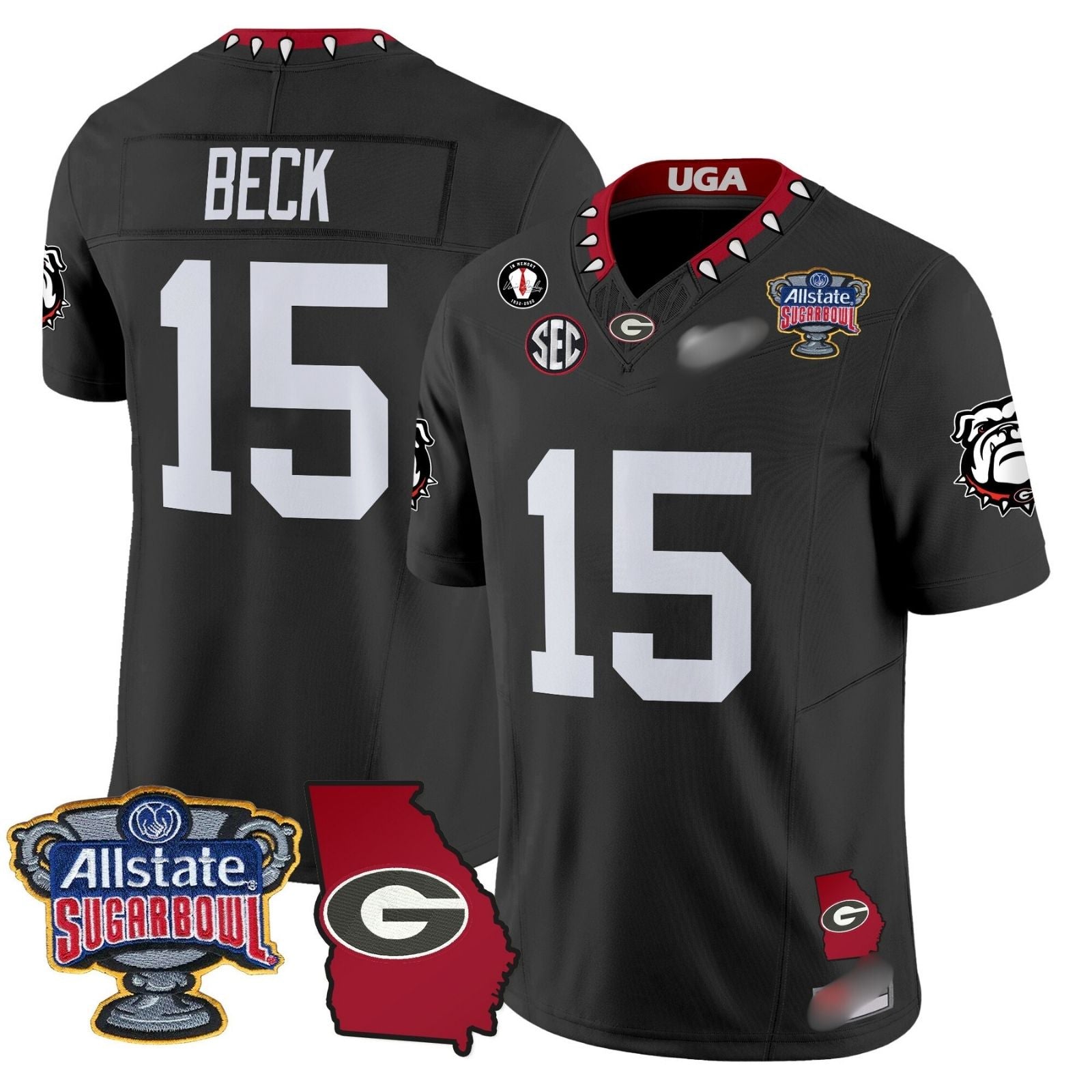 G.Bulldogs #15 Carson Beck 2024 Sugar Bowl & Georgia Map Patch Limited Jersey