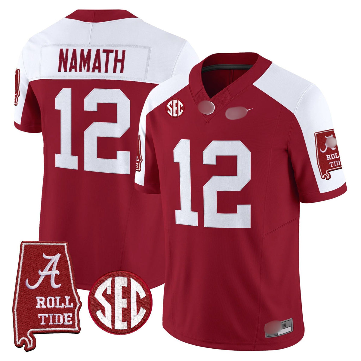 A. Crimson Tide #12 Joe Namath 2025 Roll Tide & Sec Patch Fan Jersey - Crimson Alternate