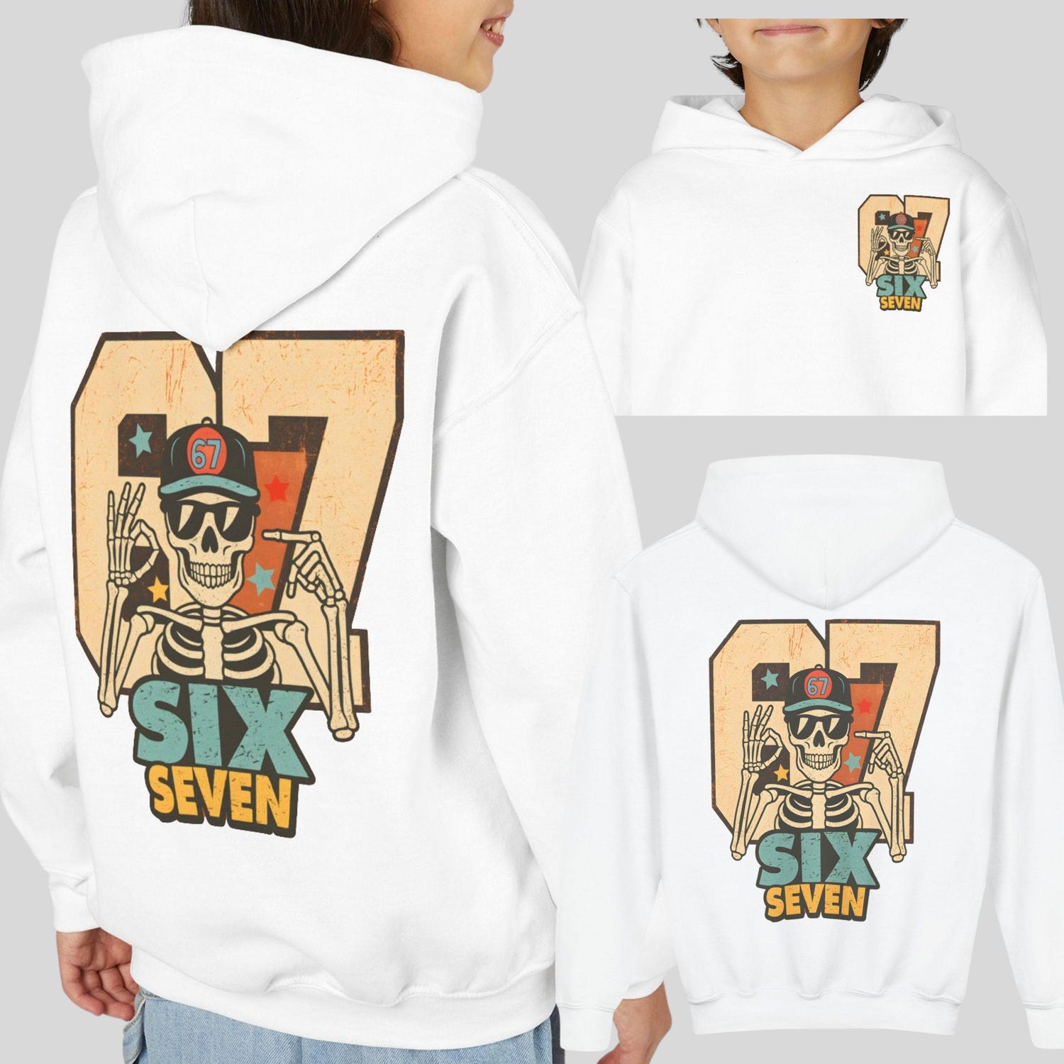 67 Hoodie Youth, Funny Skeleton 6 7 TikTok Meme Shirt, Viral Humor Hoodie, Trending TikTok Gift for Teens, Six Seven Crewneck Sweatshirt
