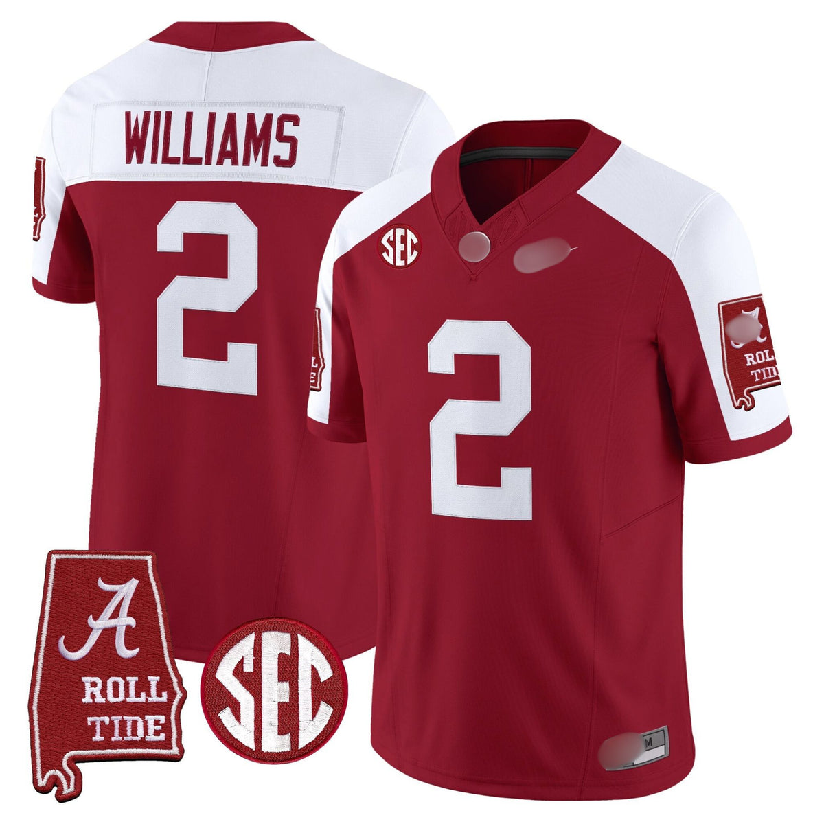 A. Crimson Tide #2 Ryan Williams 2025 Roll Tide & Sec Patch Fan Jersey - Crimson Alternate