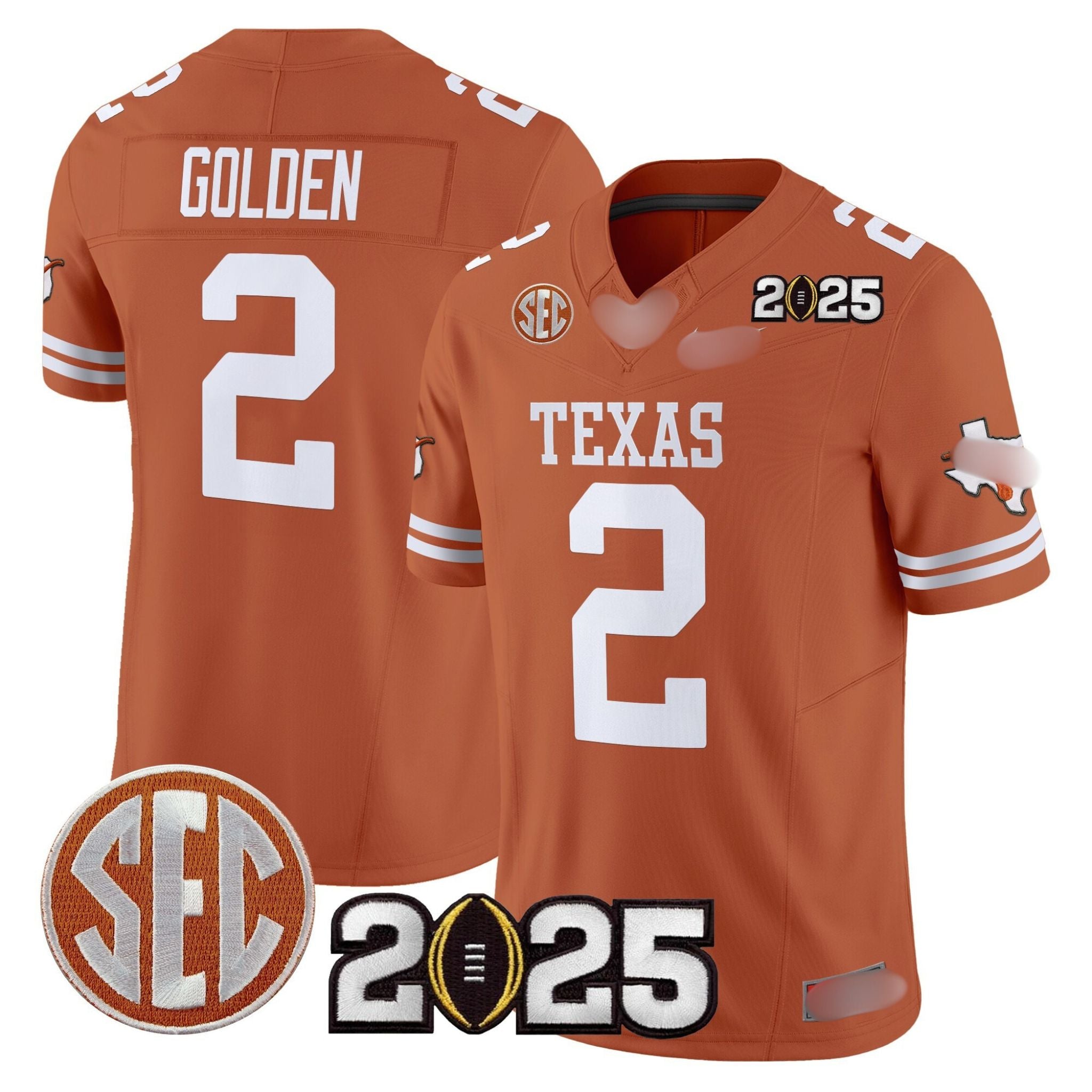 T.Longhorns #2 Matthew Golden 2025 CFP Final Patch Fan Jersey