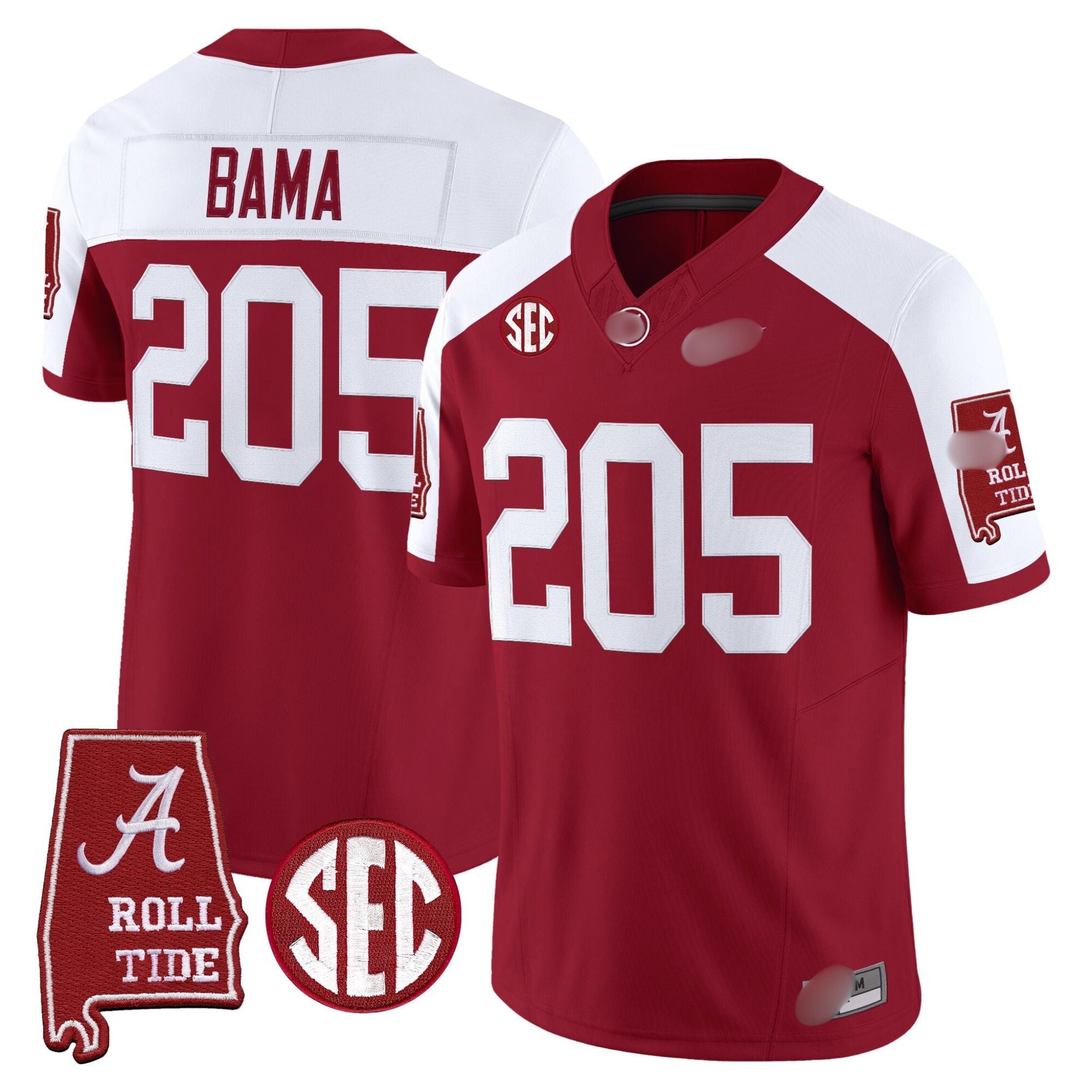 A. Crimson Tide #205 Bama 2025 Roll Tide & Sec Patch Fan Jersey