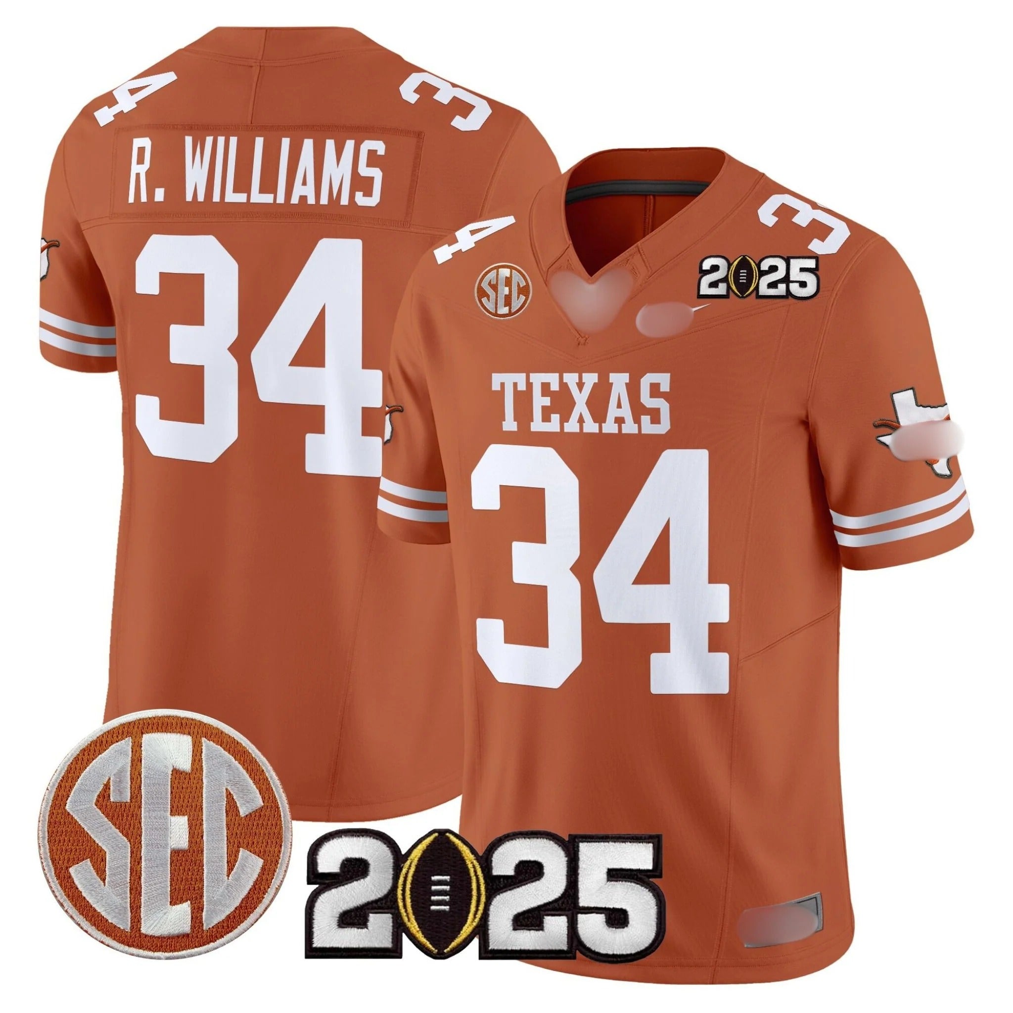 T.Longhorns #34 Ricky Williams 2025 CFP Final Patch Fan Jersey