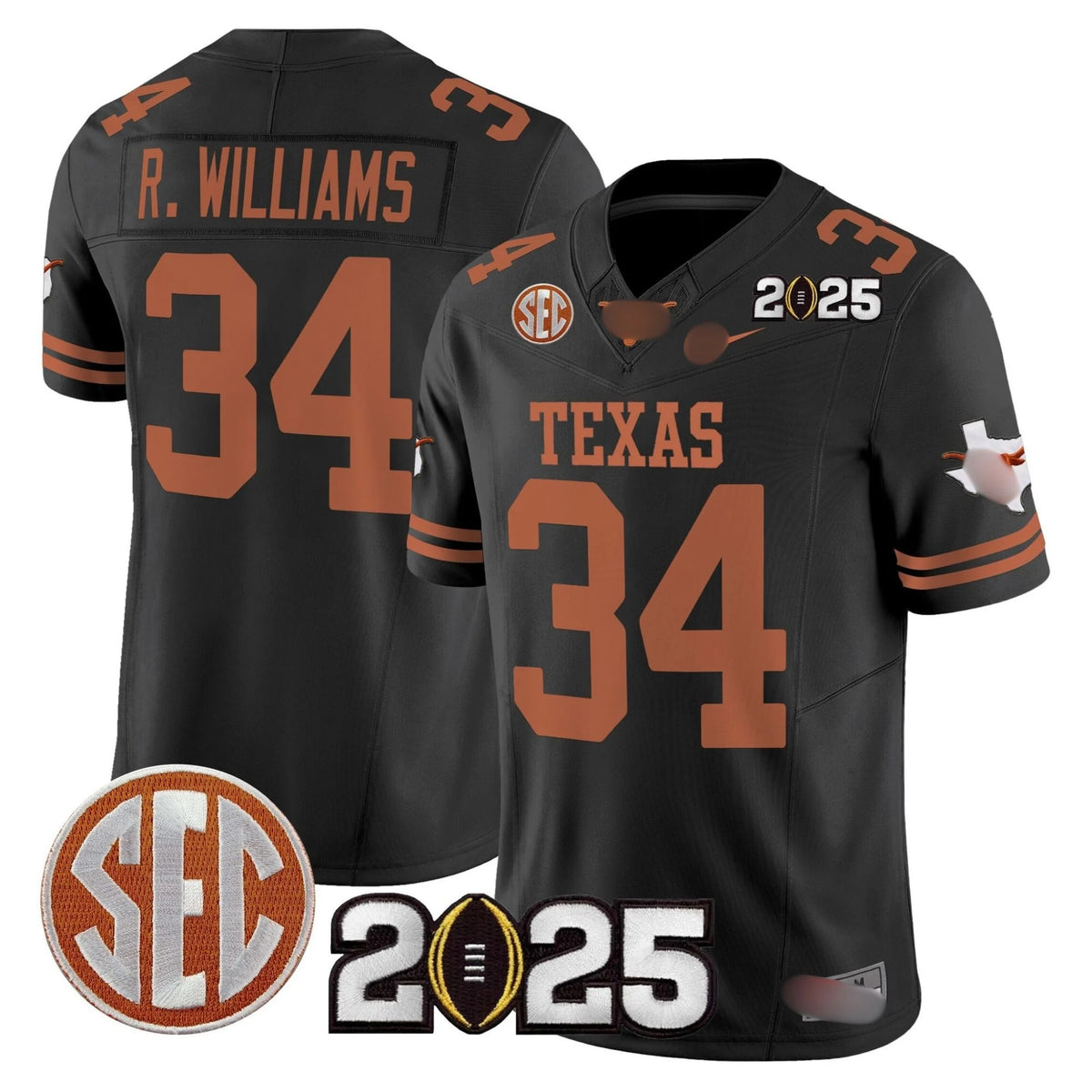 T.Longhorns #34 Ricky Williams 2025 CFP Final Patch Fan Jersey