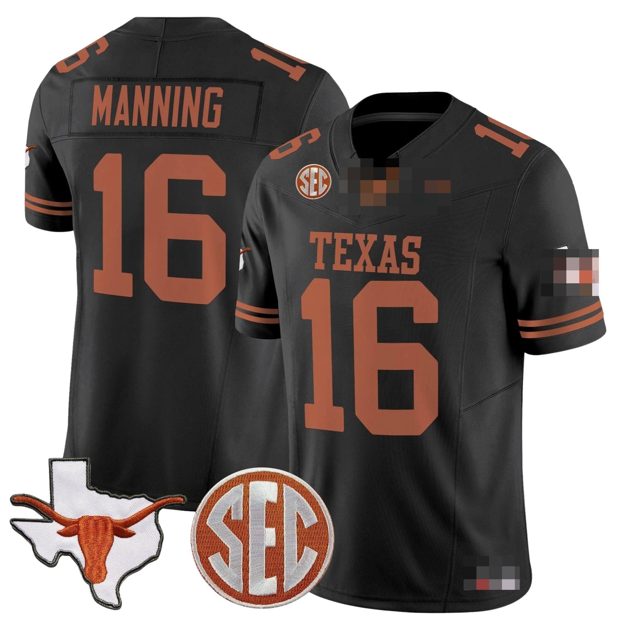 T.Longhorns #16 Arch Manning 2025 State Map & SEC Patch Fan Jersey