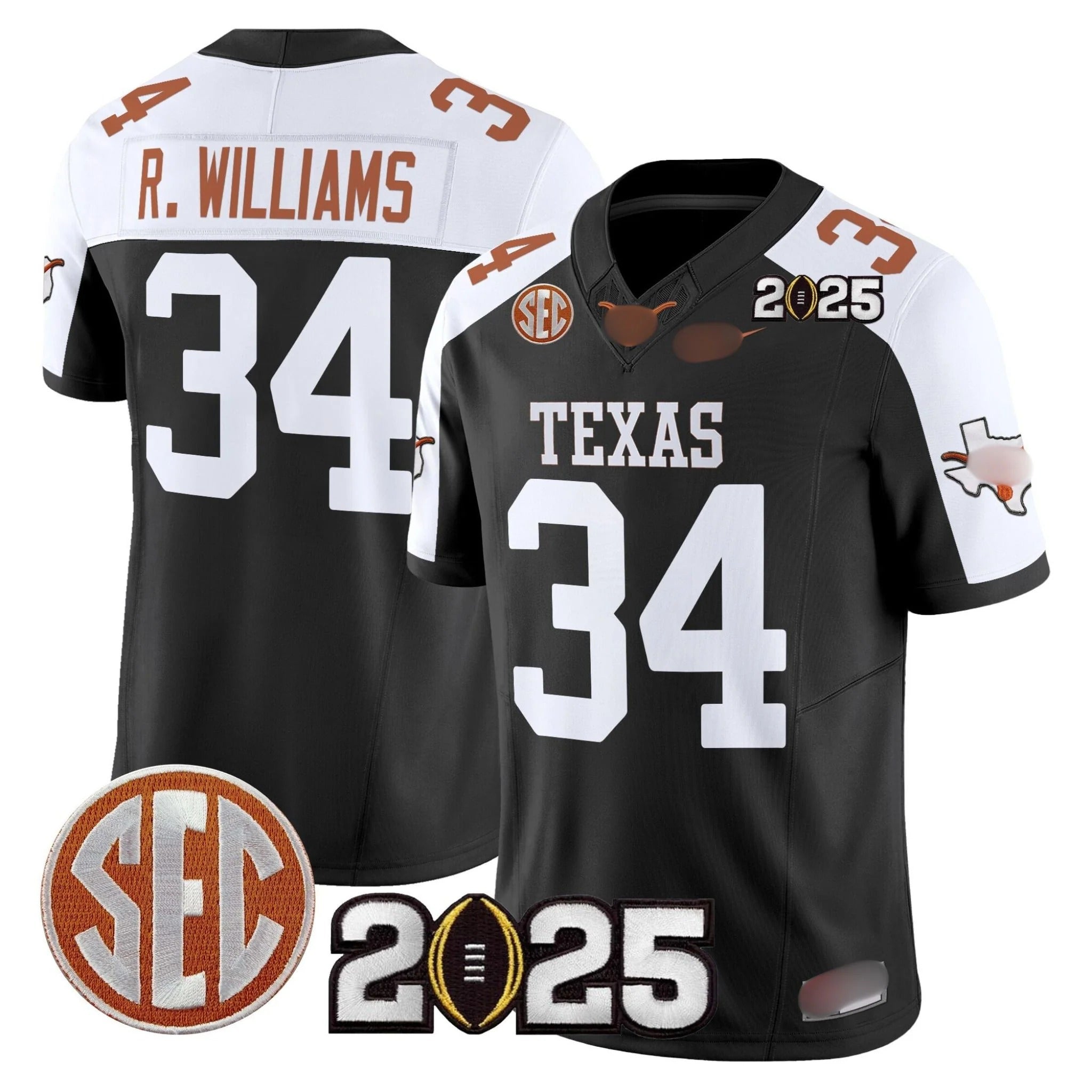 T.Longhorns #34 Ricky Williams 2025 CFP Final Patch Fan Jersey