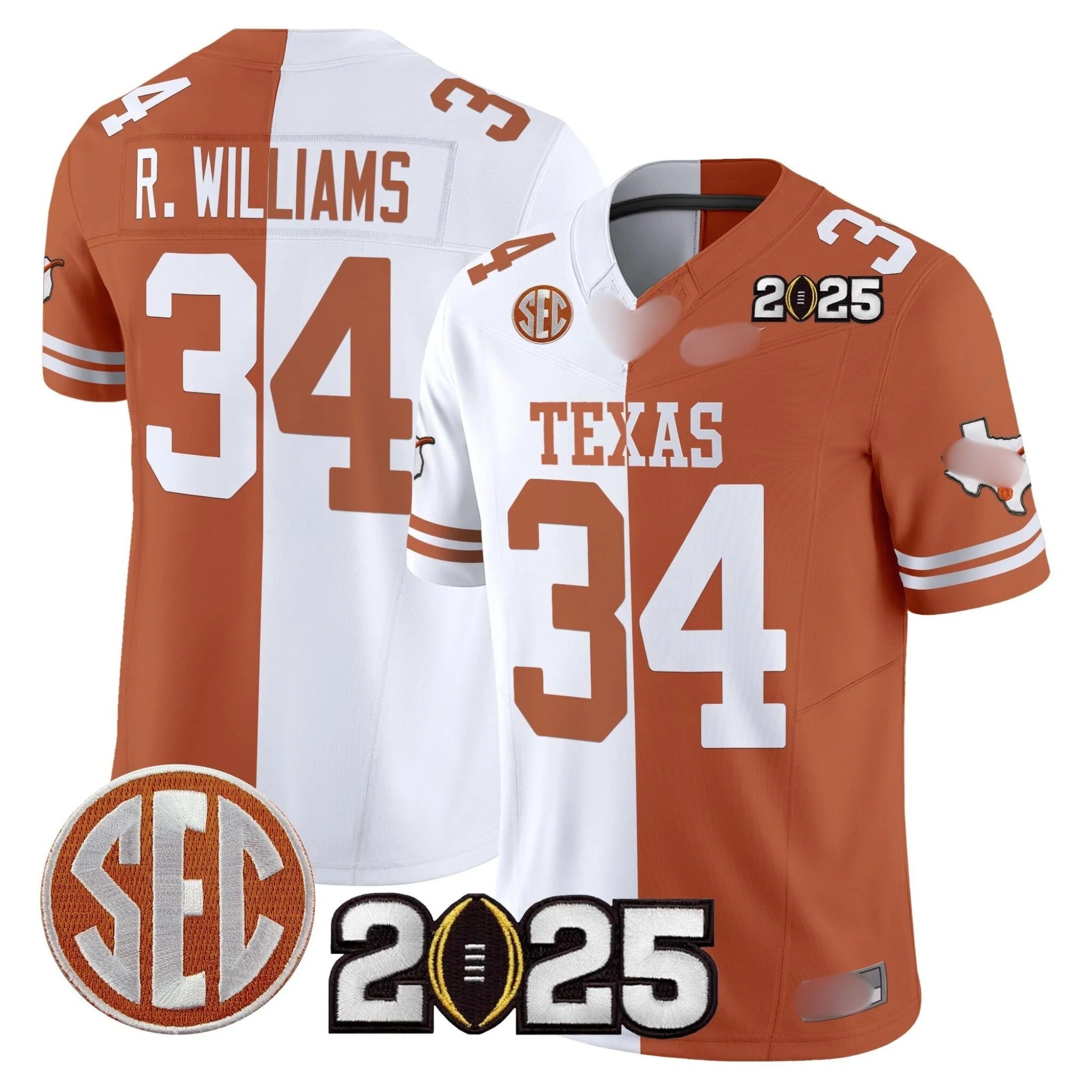 T.Longhorns #34 Ricky Williams 2025 CFP Final Patch Fan Jersey