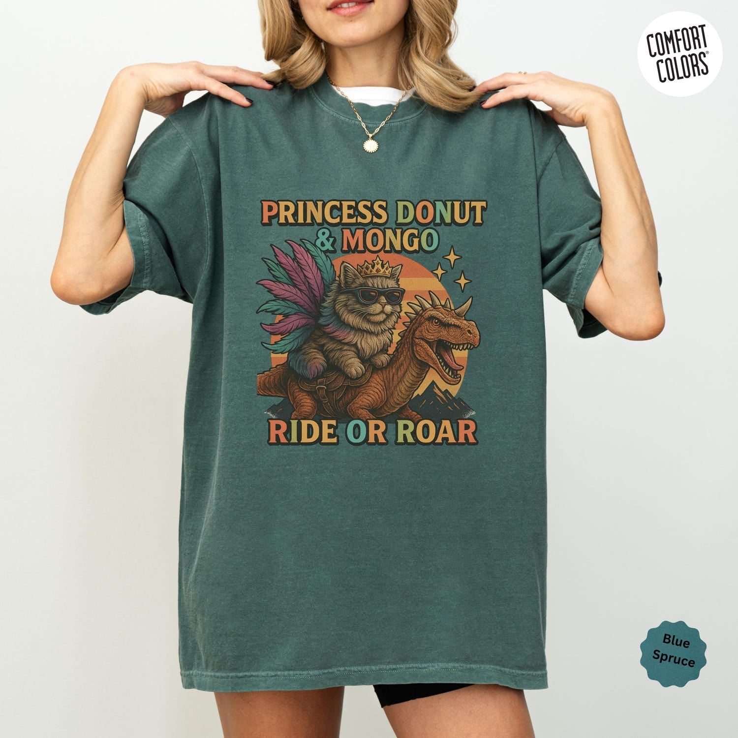Comfort Colors Princess Donut & Mongo Shirt, Dungeon Crawler Carl Inspired Shirt, Dungeon RPG Meme Tee, LitRPG , Cat Riding Dinosaur