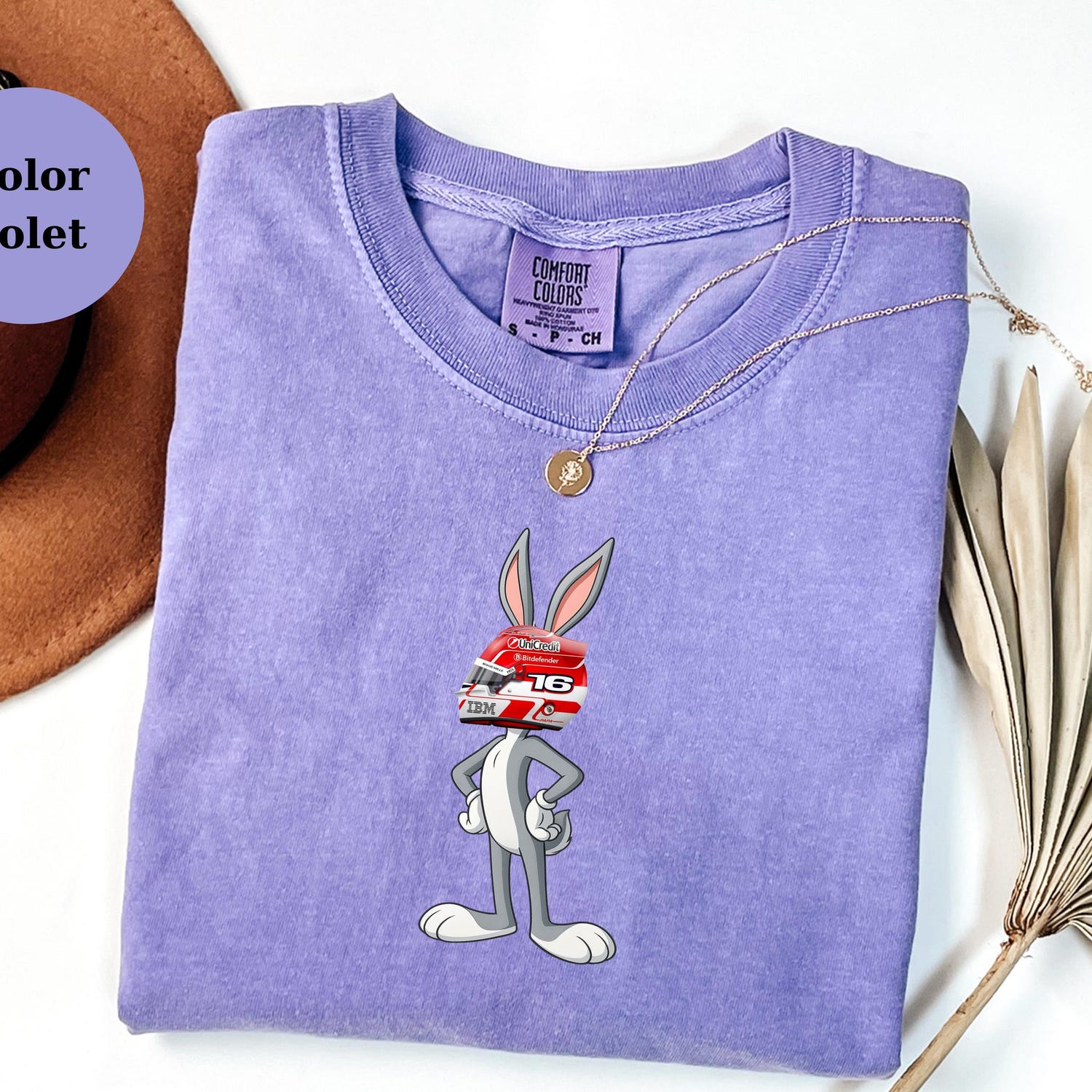 Charles Leclerc Racing Helmet Bugs Bunny Shirt, Funny F1 Fan Crewneck, Cartoon Racer Top, Motorsport Gift, Comfort Colors Unisex Shirt