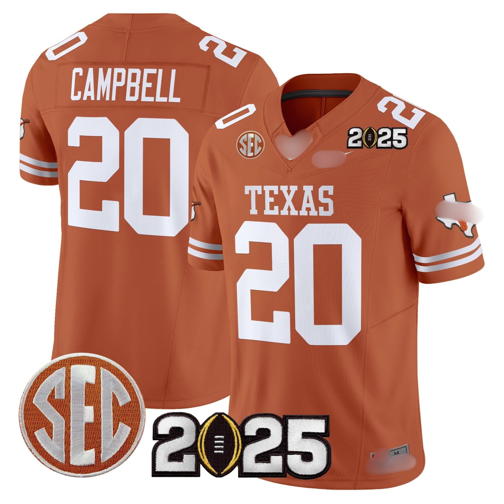 T.Longhorns #20 Earl Campbell 2025 CFP Final Patch Fan Jersey